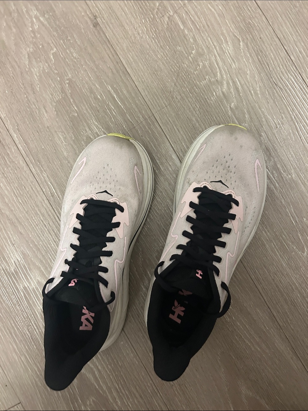Hoka Women's Pale Pink and Black Running Sneakers